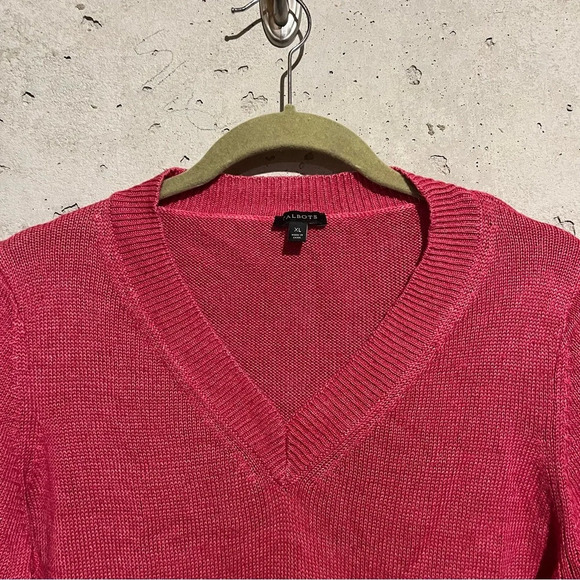 Talbots 100% Linen Sweater Raspberry Pink V-Neck Women’s Size XL - Picture 2 of 9